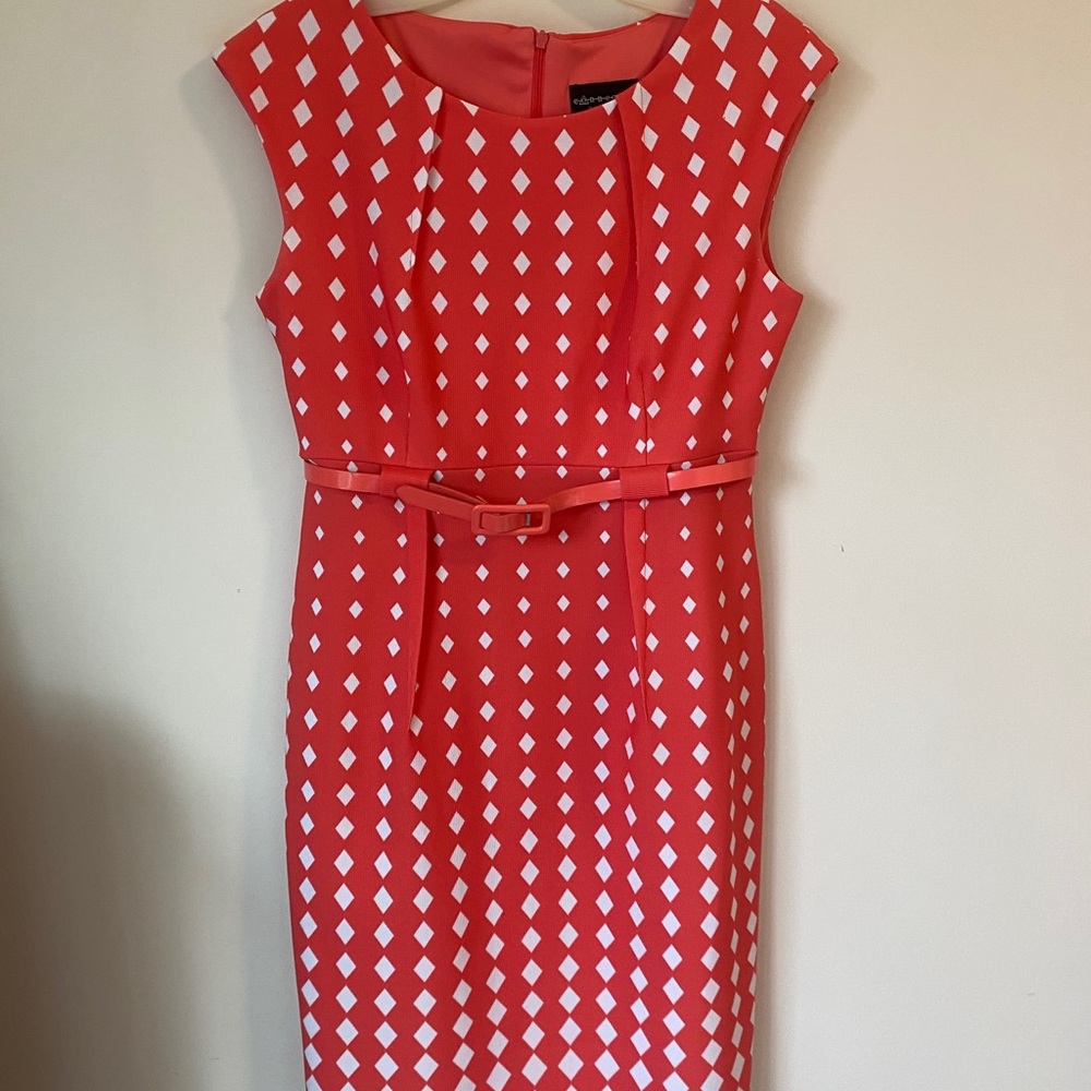 Salmon patterned belted dress
